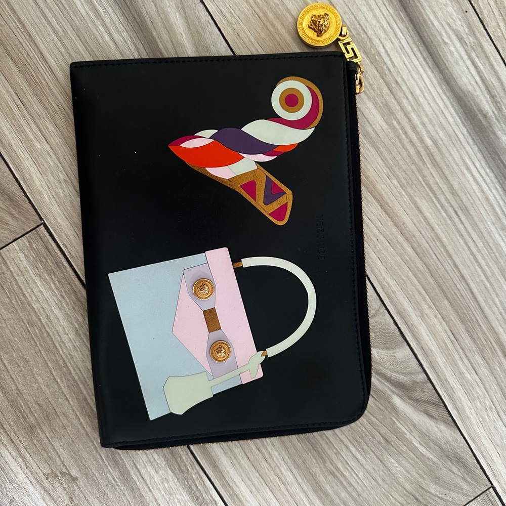 Versace Black Clutch with Colorful Design